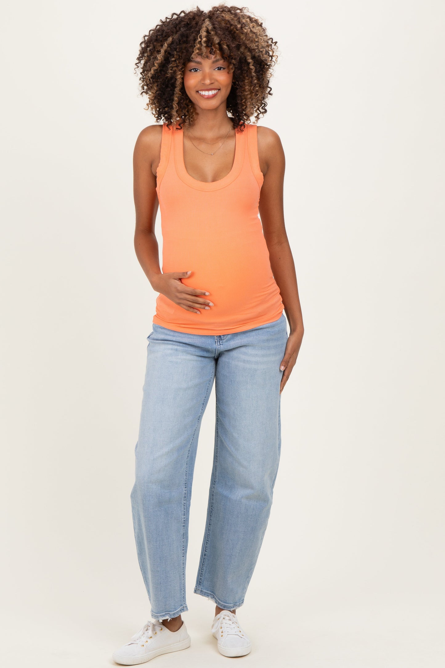 Peach Ribbed Scoop Neck Maternity Tank Top