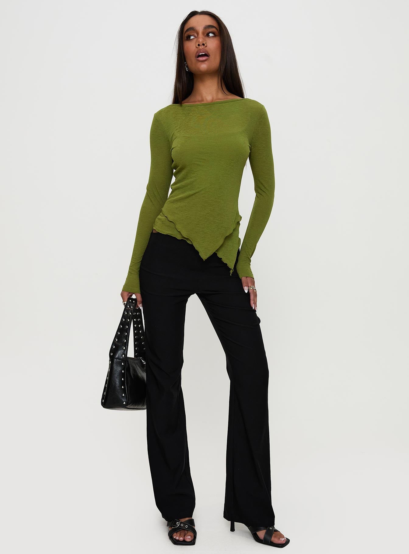 I Know You Backless Long Sleeve Top Green