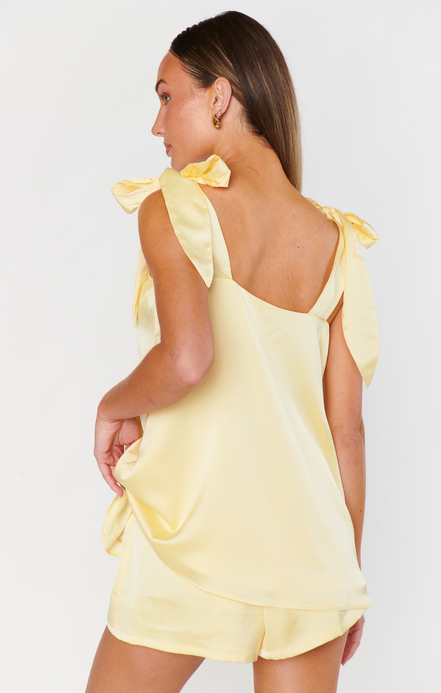 Glam Time Shorts ~ Pale Yellow Luxe Satin