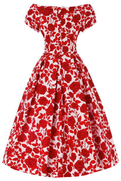 Lily Red Shadow Rose Off Shoulder Dress