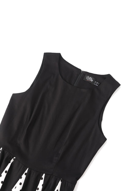 Judith Pleated Black Dress With White Polka Dots