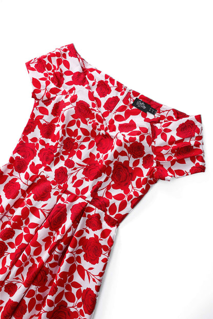 Lily Red Shadow Rose Off Shoulder Dress