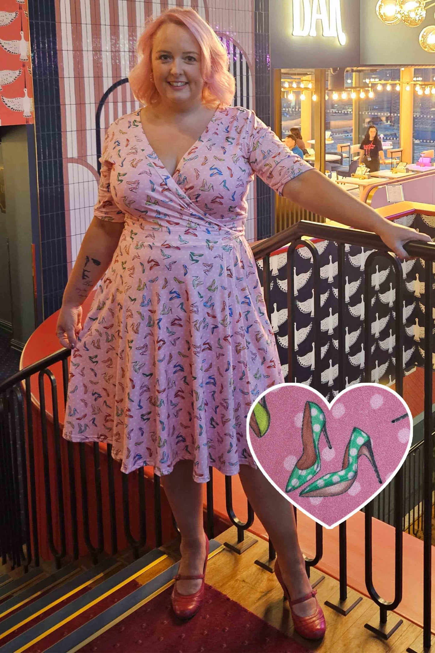 Matilda Pink Stiletto Print Wrap Dress