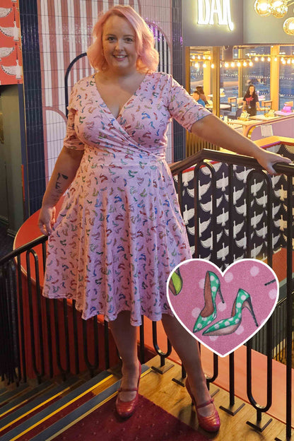 Matilda Pink Stiletto Print Wrap Dress