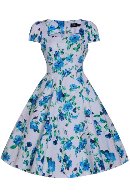 Claudia White Blue Floral Swing Dress