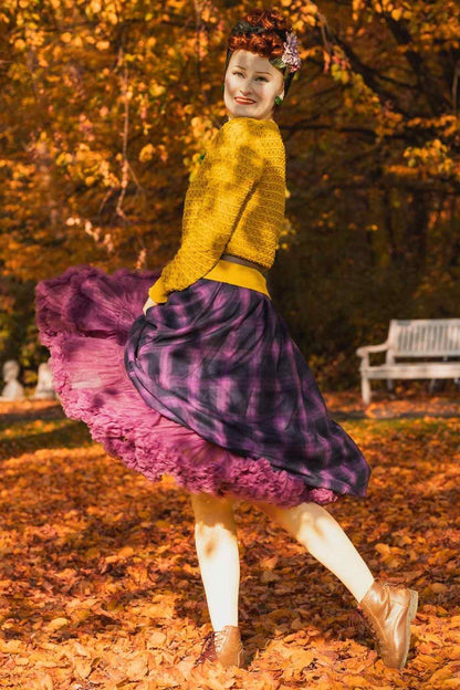 Lily Purple Tartan Check Off-Shoulder Swing Dress