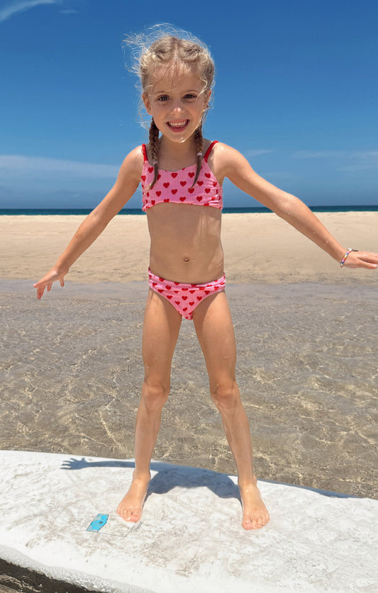 Little Folly Bikini ~ Red Hearts Rib Scrunch