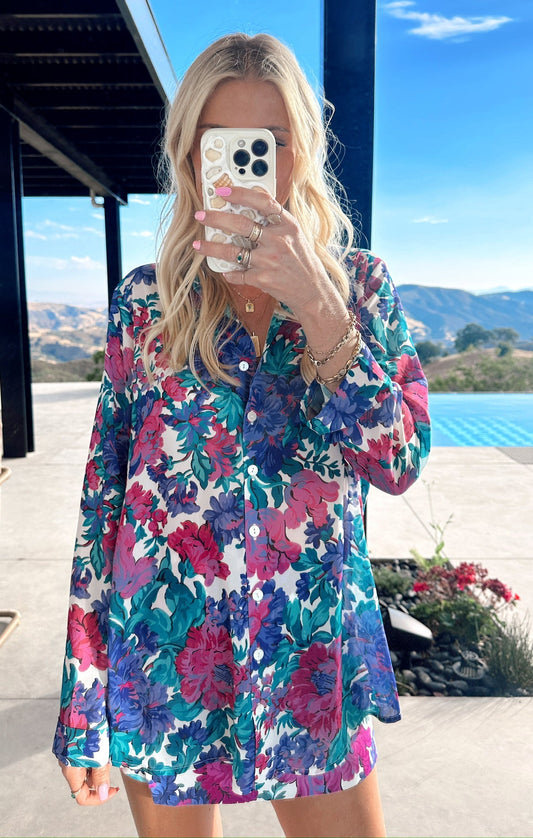 Smith Button Down ~ Magenta Blooms