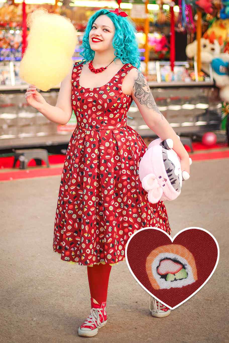Amanda Burgundy Red Sushi Print Swing Dress