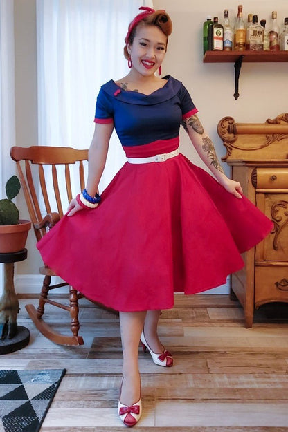 Darlene Retro Full Circle Swing Dress in Navy Blue and Red