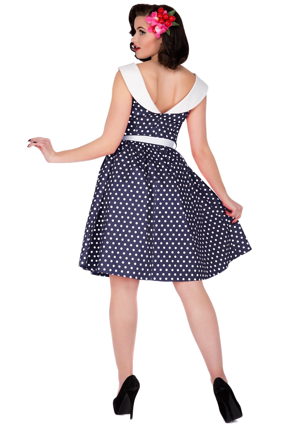 Cindy Polka Dot Vintage Dress in Navy Blue
