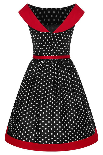 Cindy Retro Dress in Black Polka and Red