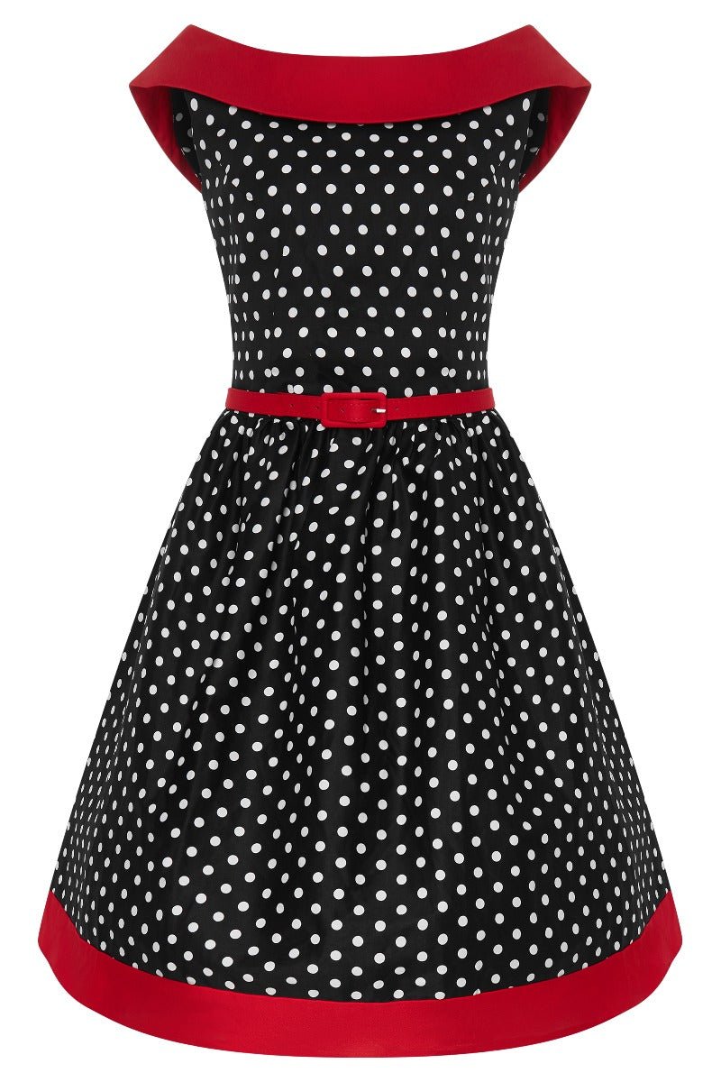 Cindy Retro Dress in Black Polka and Red